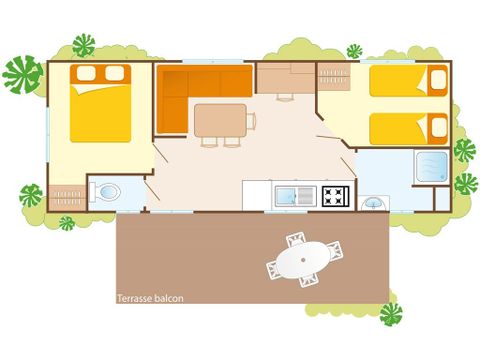Mobilheim 6 Personen - Comfort XL | 2 Zi. | 4/6 Pers. | Erhöhte Terrasse | Klima.