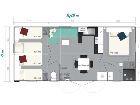 Mobilheim 7 Personen - FAMILY XL CLIM + PARENTAL SUITE