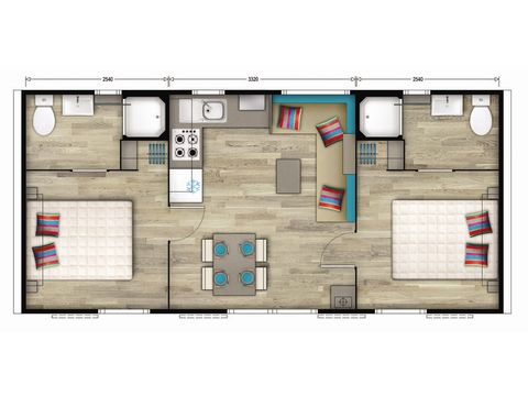 Mobilheim 4 Personen - Premium | 2 Zi. | 4 Pers. | Erhöhte Terrasse | Klimaanlage | TV