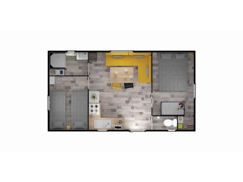 Mobilheim 4 Personen - Mobilheim Confort 27.5m² (2 Zimmer) + halbüberdachte Holzterrasse 11m².