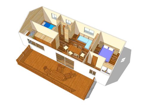 Mobilheim 6 personen - Comfort XL | 2 Zi. | 4/6 Pers. | Erhöhte Terrasse | Klimaanlage