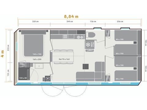 Mobilheim 6 Personen - Ciela Privilège mit 3 Schlafzimmern – Geschirrspüler, Grill
