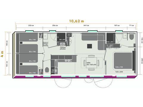 Mobilheim 6 Personen - Prestige SPA - 3 Zimmer, davon 1 Elternsuite - Bettwäsche, Handtücher und Plancha