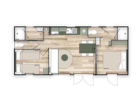Mobilheim 4 Personen - COTTAGE Premium 2 Zimmer 2 Bäder 35 m2 +TV + Geschirrspüler + Klimaanlage + Plancha + XL-Terrasse