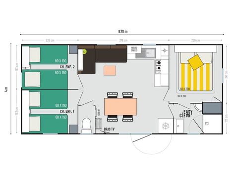Mobilheim 6 Personen - COSY GRAND CONFORT - 3 Schlafzimmer - KLIMA - TV