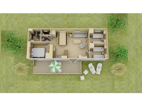 Mobilheim 6 Personen - Comfort | 3 Schlafz. | 6 Pers. | Erhöhte Terrasse | Klimaanlage